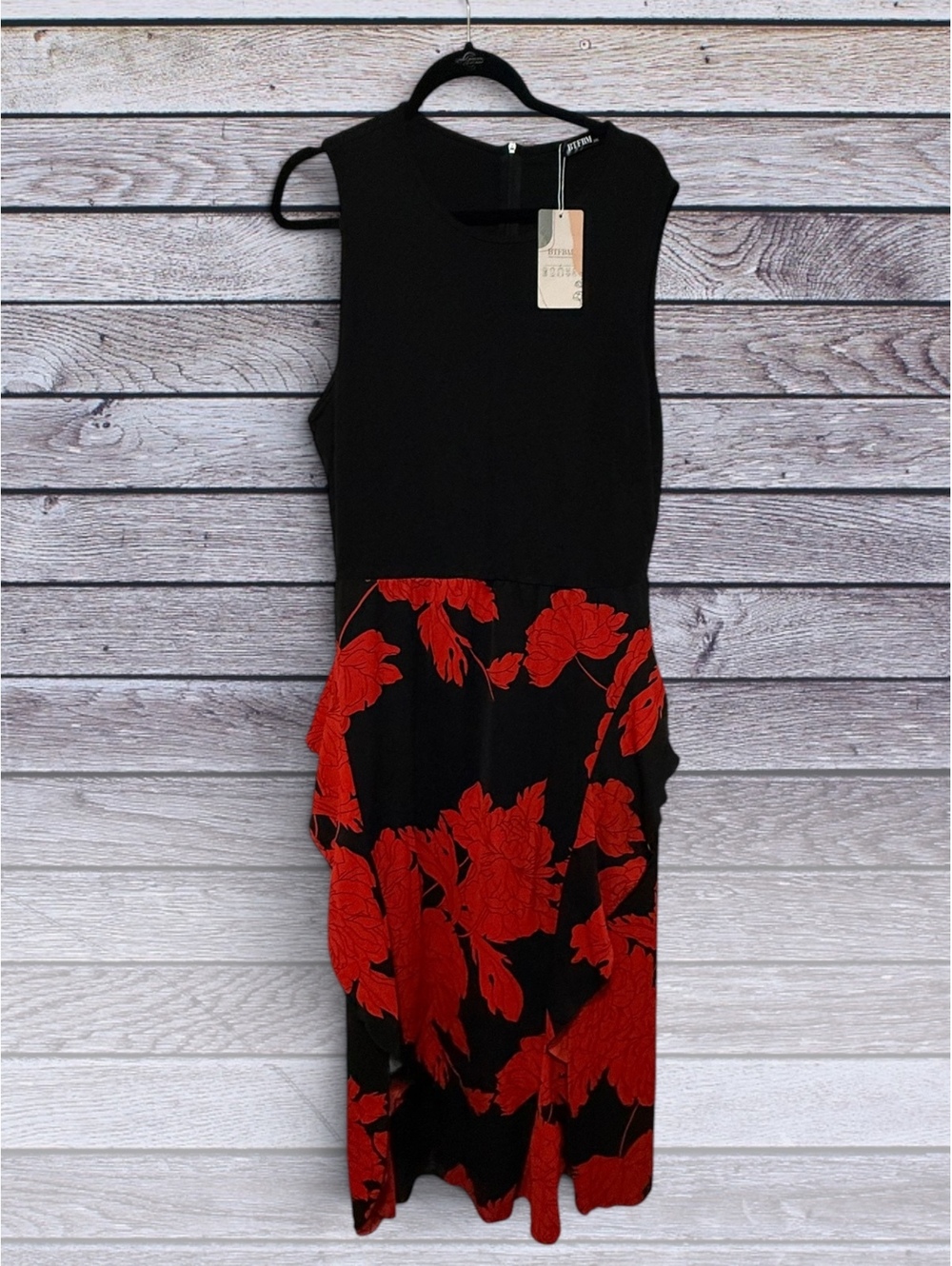 New BTFBM Elegant Black and Red Floral Midi Dress XXL